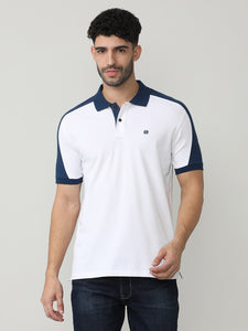 White Pique Lycra Polo T-shirt With Contrast Cut-N-Sew Style
