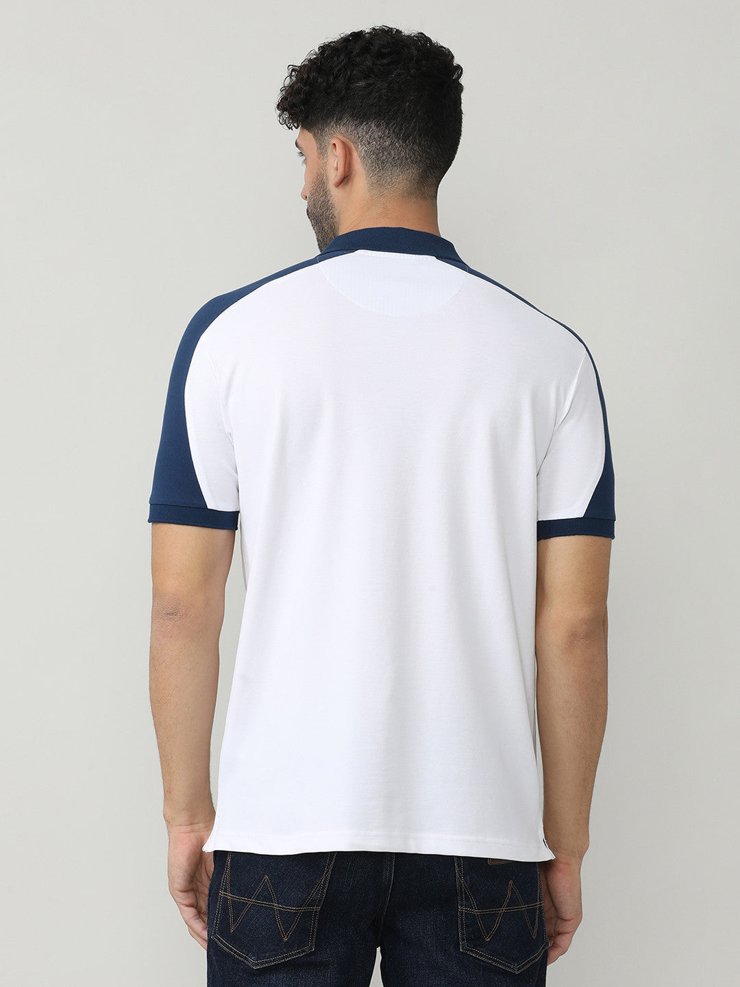 White Pique Lycra Polo T-shirt With Contrast Cut-N-Sew Style