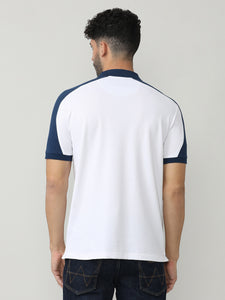 White Pique Lycra Polo T-shirt With Contrast Cut-N-Sew Style