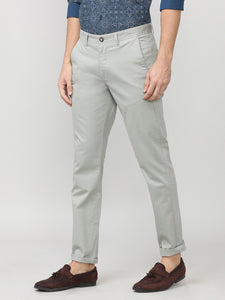 Stone Grey Fine Twill Lycra Slim Fit Cotton Trouser