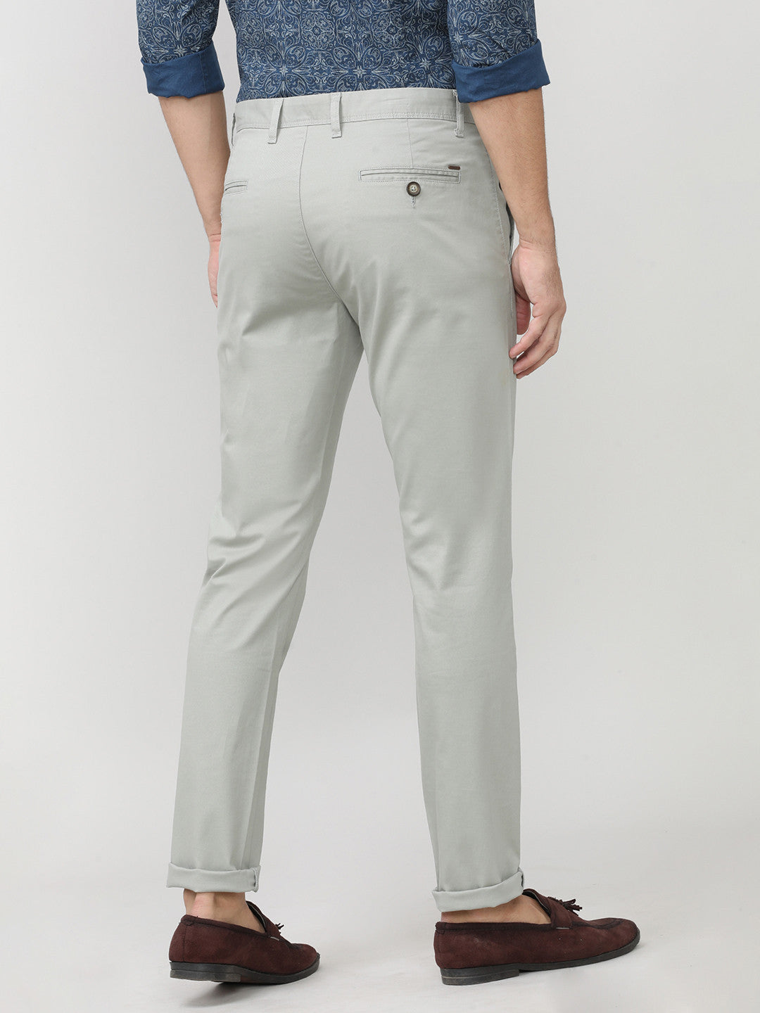 Stone Grey Fine Twill Lycra Slim Fit Cotton Trouser