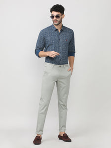 Stone Grey Fine Twill Lycra Slim Fit Cotton Trouser