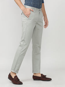 Stone Grey Fine Twill Lycra Slim Fit Cotton Trouser