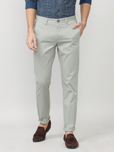 Stone Grey Fine Twill Lycra Slim Fit Cotton Trouser