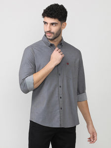 Carbon Black Birdeye Weave Cotton Plain Shirt With Button Down Collar