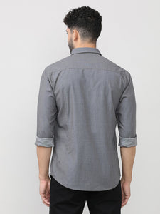 Carbon Black Birdeye Weave Cotton Plain Shirt With Button Down Collar