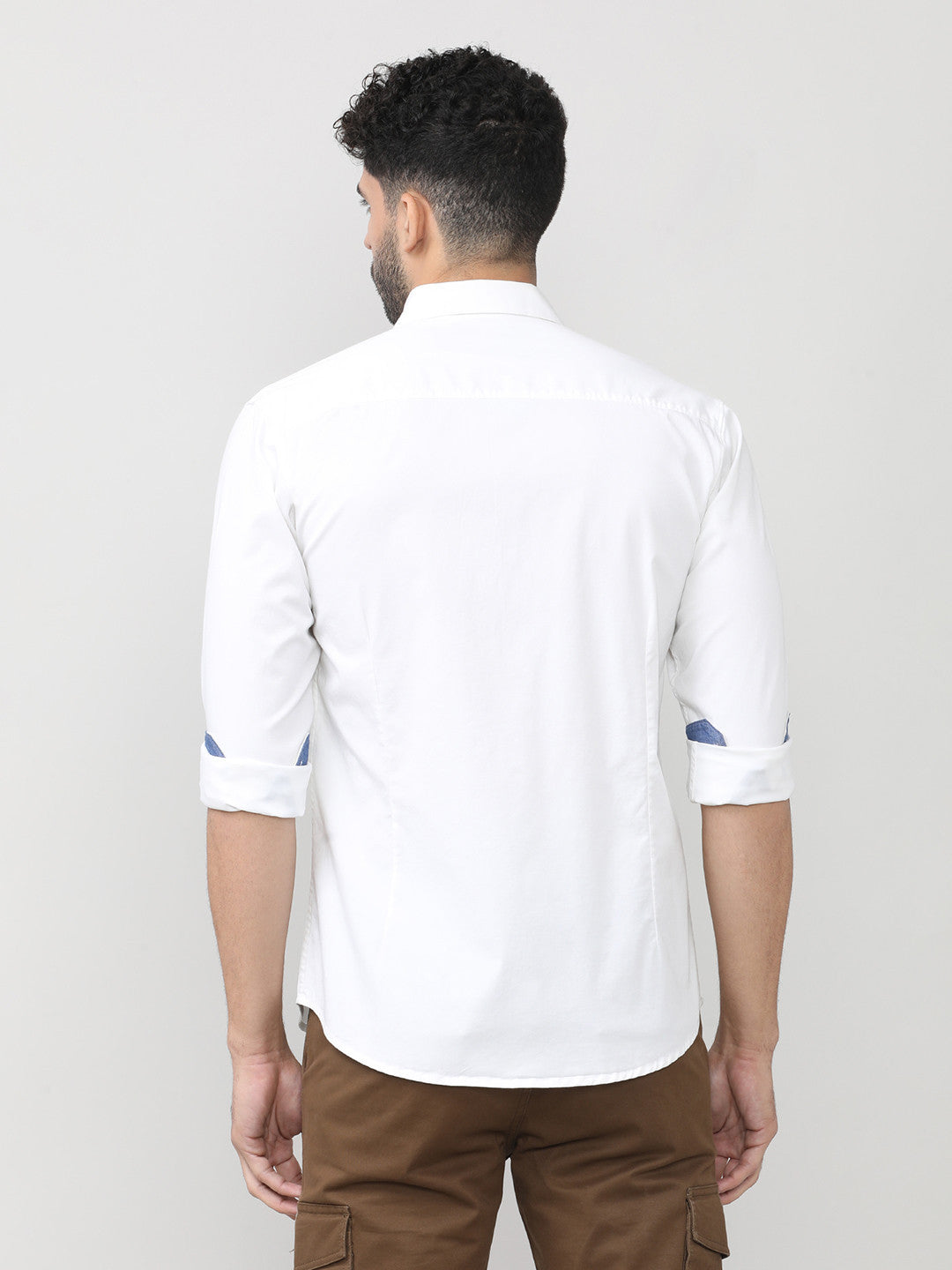 White Twill Lycra Plain Shirt With Button Down Collar