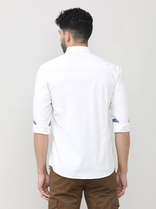 White Twill Lycra Plain Shirt With Button Down Collar
