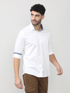 White Twill Lycra Plain Shirt With Button Down Collar