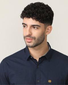 Navy Blue Poplin Shirt Without Pocket
