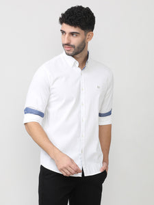 Salt White Dobby Lycra Plain Shirt With Button Down Collar Without Pocket