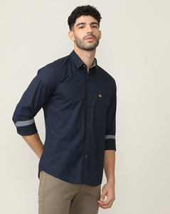 Navy Blue Poplin Shirt Without Pocket