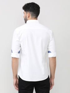 Salt White Dobby Lycra Plain Shirt With Button Down Collar Without Pocket