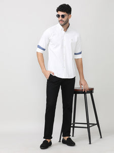 Salt White Dobby Lycra Plain Shirt With Button Down Collar Without Pocket