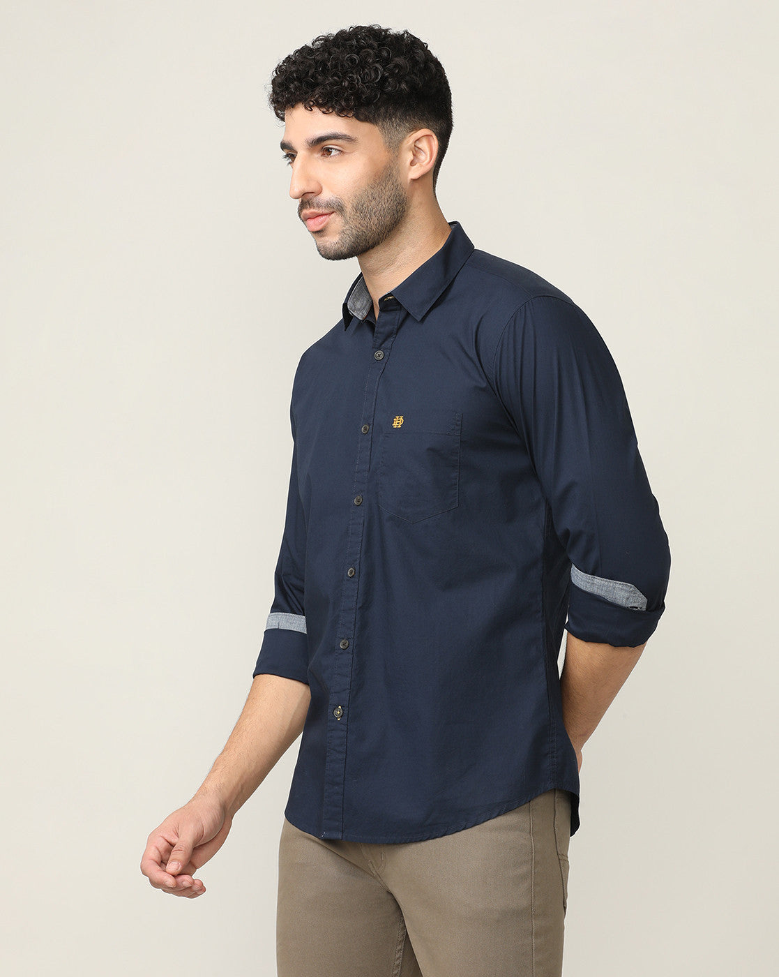 Navy Blue Poplin Shirt Without Pocket