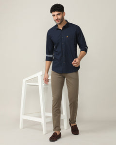 Navy Blue Poplin Shirt Without Pocket