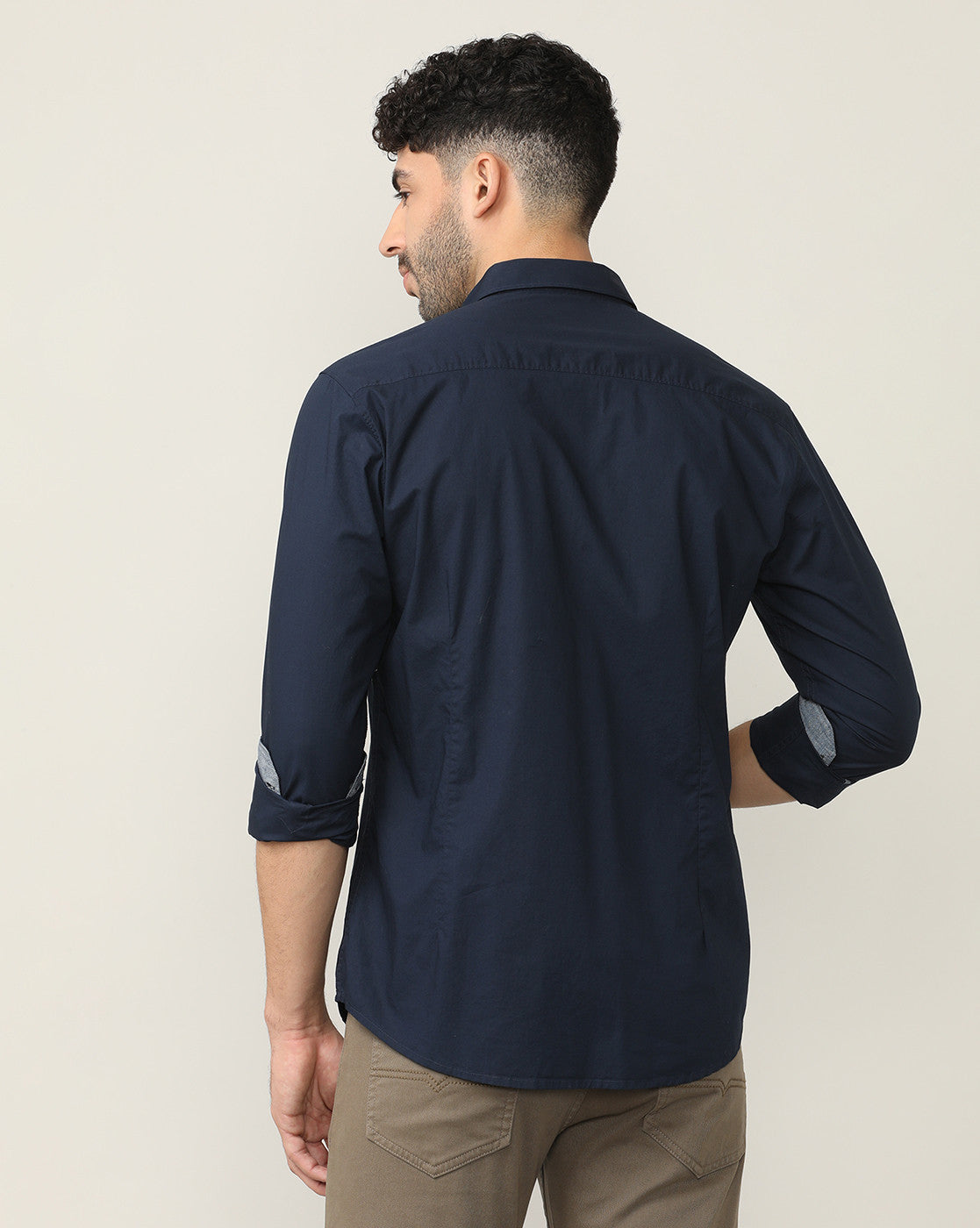 Navy Blue Poplin Shirt Without Pocket