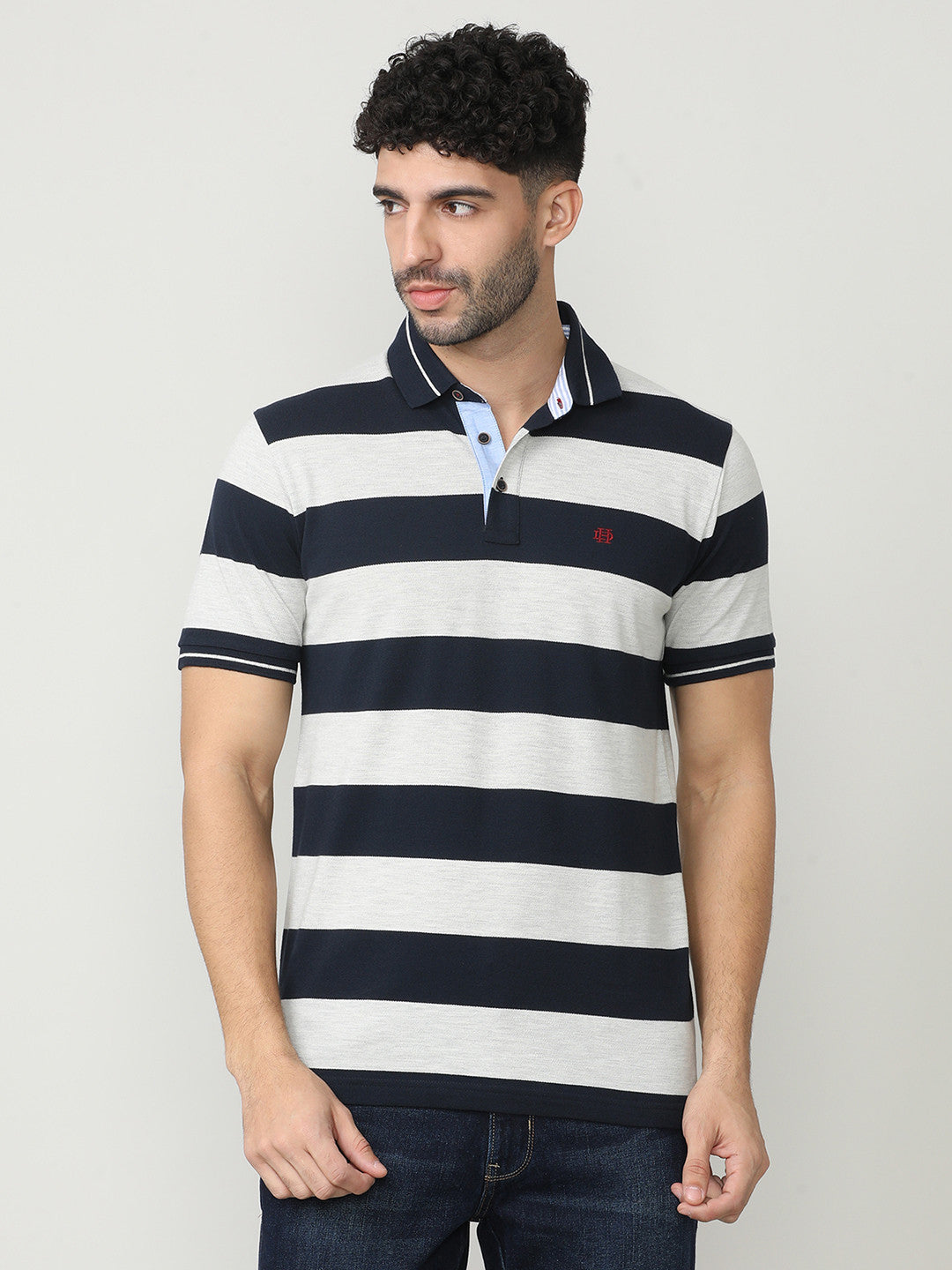 Black Pique Stripes Polo T-shirt With Tipping Collar