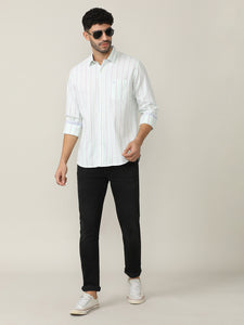 Pistachio Green Oxford Verticle Stripes Checks Shirt With Pocket