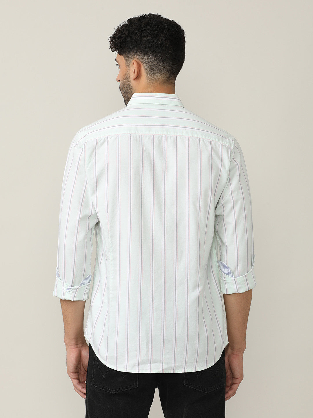 Pistachio Green Oxford Verticle Stripes Checks Shirt With Pocket