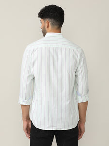 Pistachio Green Oxford Verticle Stripes Checks Shirt With Pocket