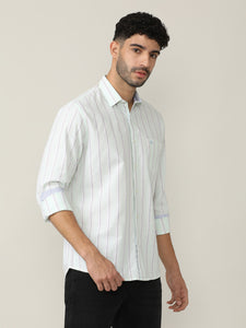 Pistachio Green Oxford Verticle Stripes Checks Shirt With Pocket