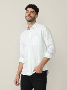 Pistachio Green Oxford Verticle Stripes Checks Shirt With Pocket