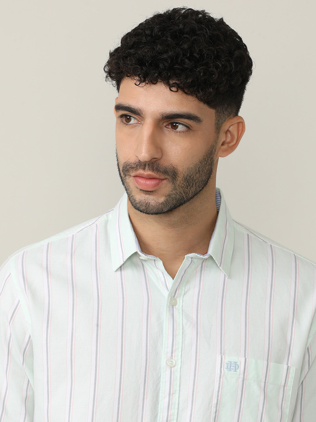 Pistachio Green Oxford Verticle Stripes Checks Shirt With Pocket