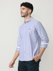 Aqua Oxford Verticle Stripes Checks Shirt With Button Down Collar