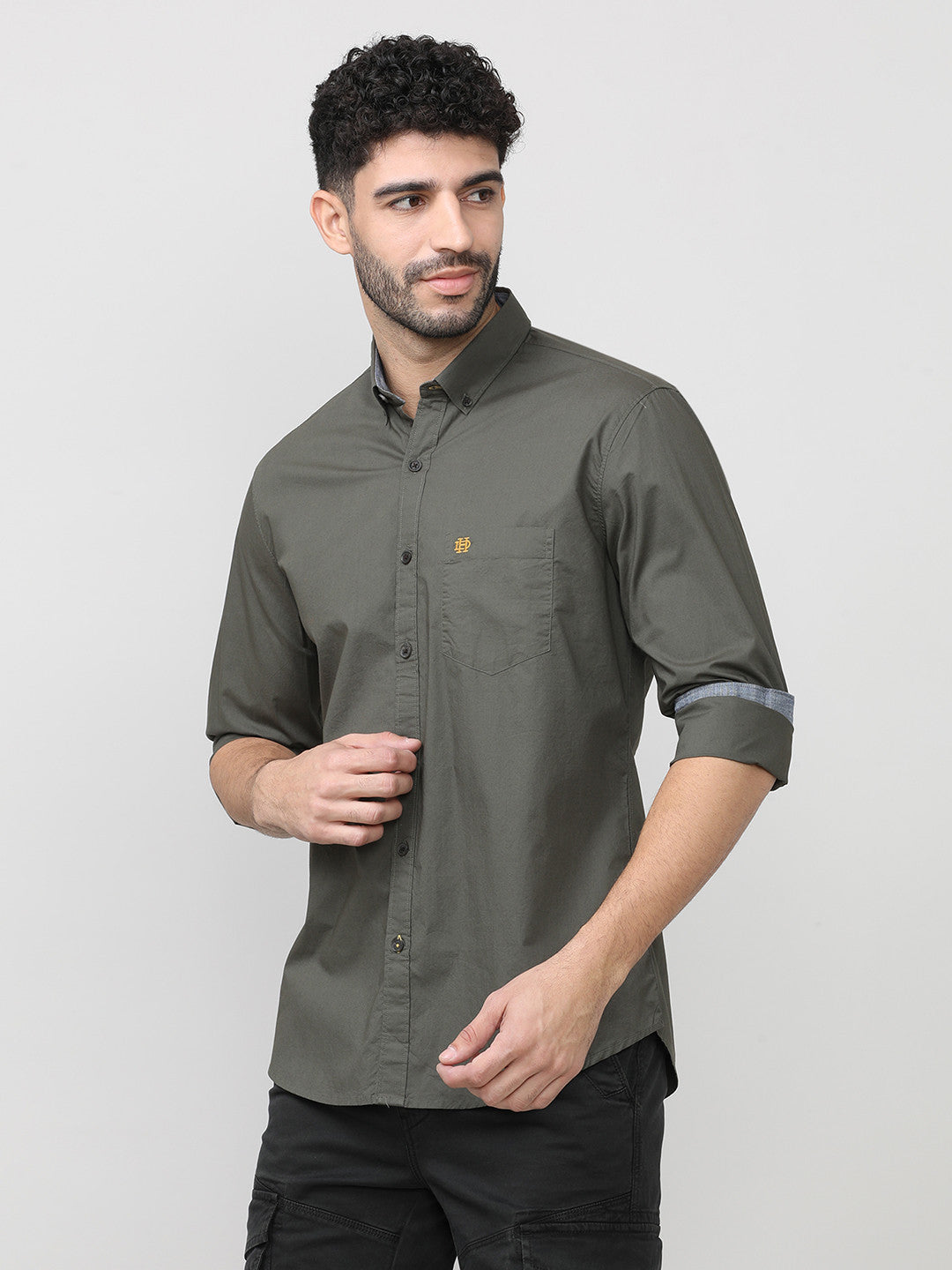Olive Poplin Shirt Without Pocket