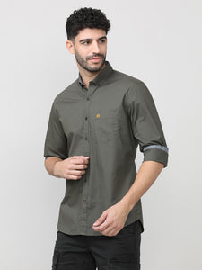 Olive Poplin Shirt Without Pocket