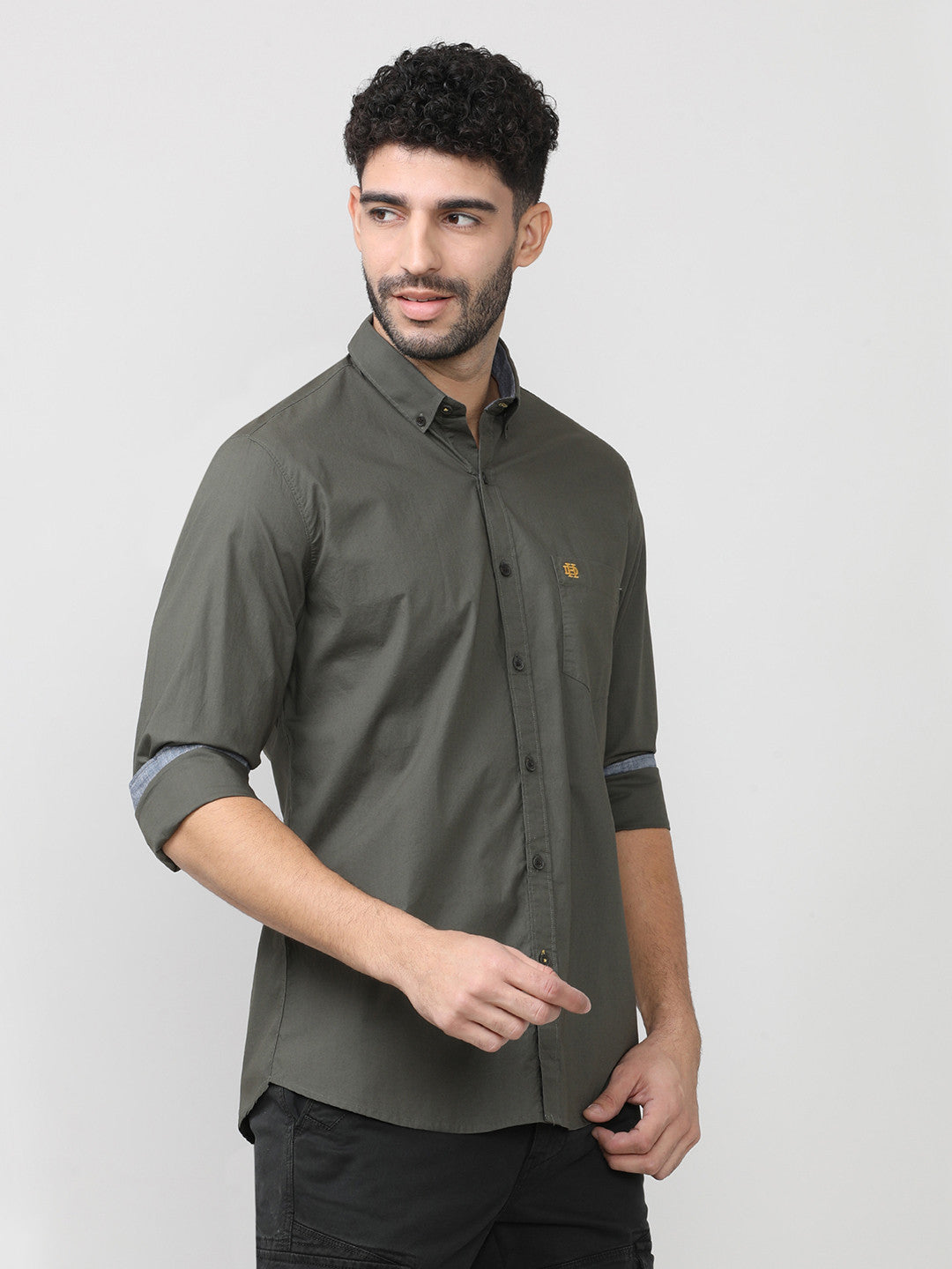 Olive Poplin Shirt Without Pocket