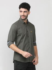 Olive Poplin Shirt Without Pocket
