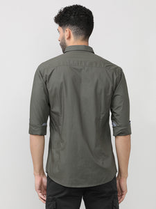 Olive Poplin Shirt Without Pocket