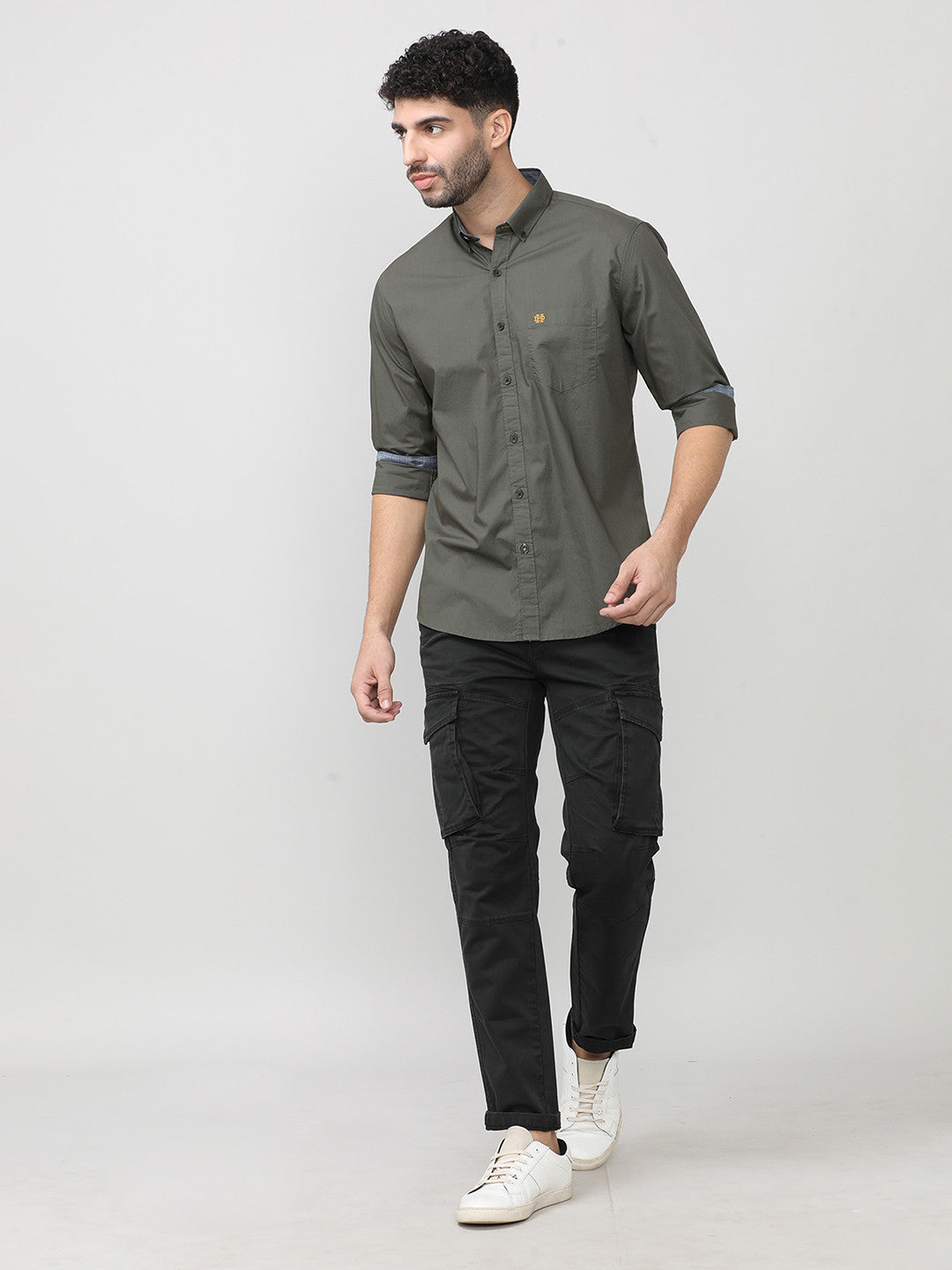 Olive Poplin Shirt Without Pocket