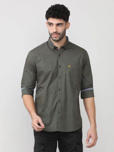 Olive Poplin Shirt Without Pocket