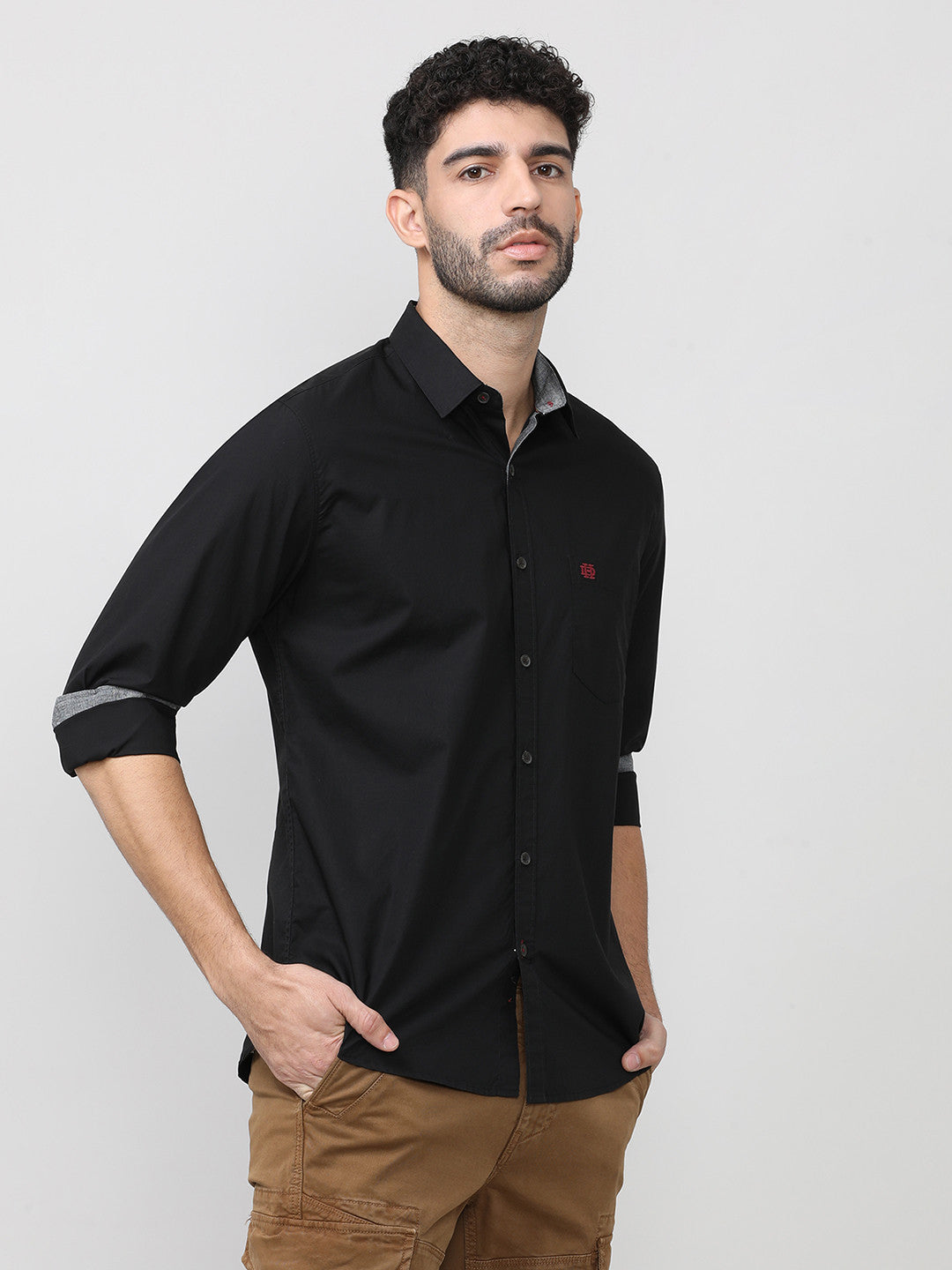 Black Poplin Shirt Without Pocket