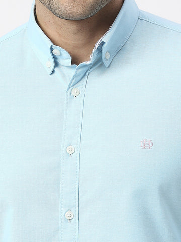 Turquoise Oxford Plain Shirt With Button Down Collar