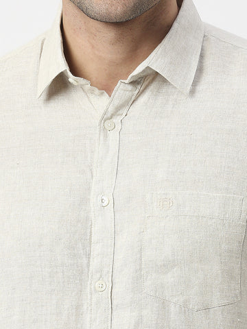 Beige Pure Linen Shirt With Pocket