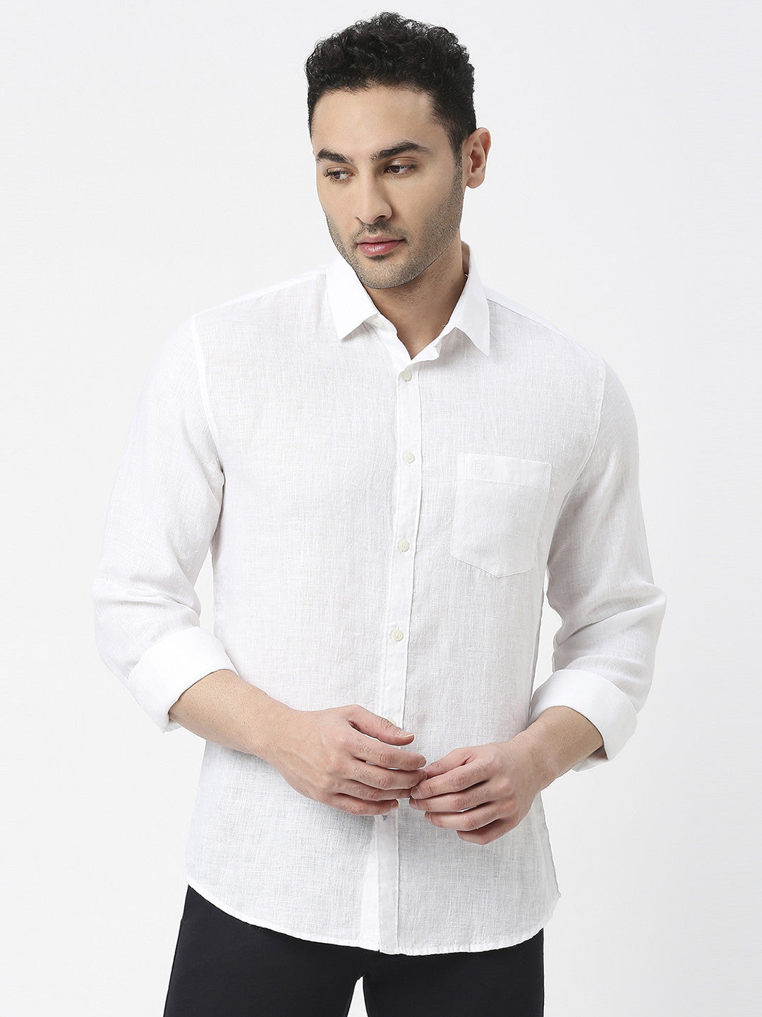 White Pure Linen Shirt With Pocket