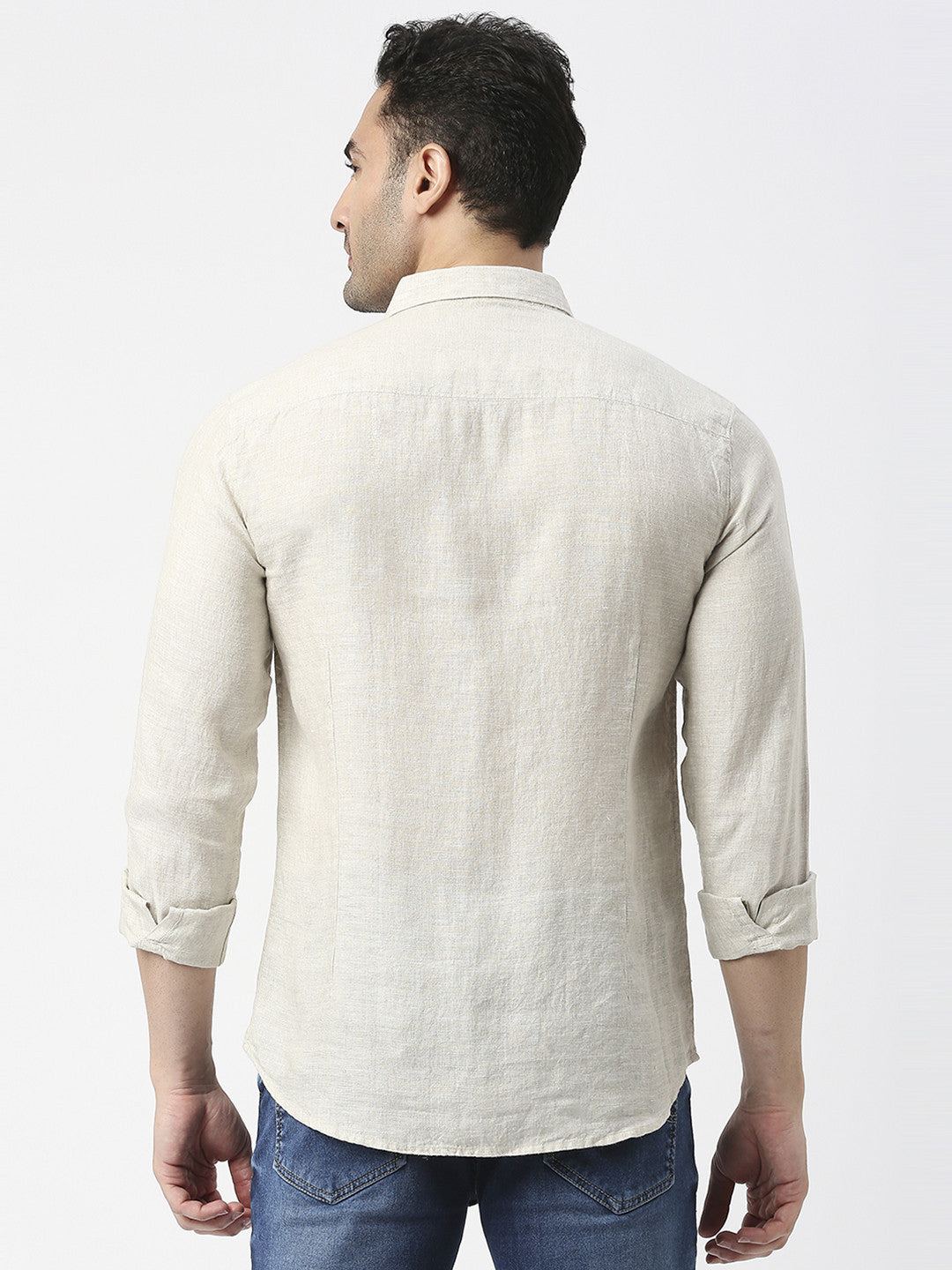 Beige Pure Linen Shirt With Pocket