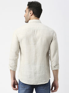 Beige Pure Linen Shirt With Pocket