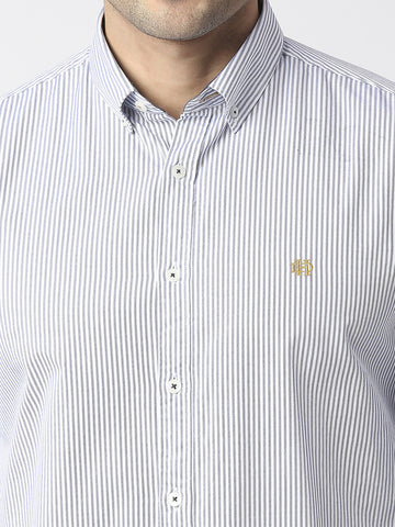 Sky Blue Oxford Vertical Striped Shirt With Button Down Collar
