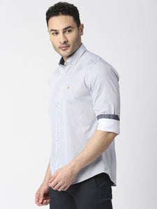 Sky Blue Oxford Vertical Striped Shirt With Button Down Collar