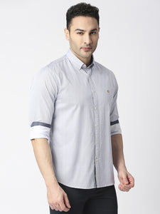 Sky Blue Oxford Vertical Striped Shirt With Button Down Collar