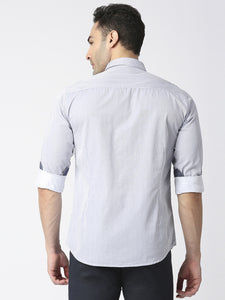 Sky Blue Oxford Vertical Striped Shirt With Button Down Collar