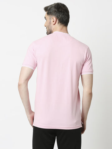 Pink Pique Lycra Polo T-shirt With Johnny Collar