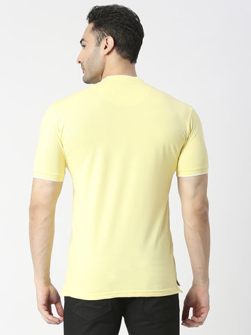 Lemon Pique Lycra Polo T-shirt With Johnny Collar