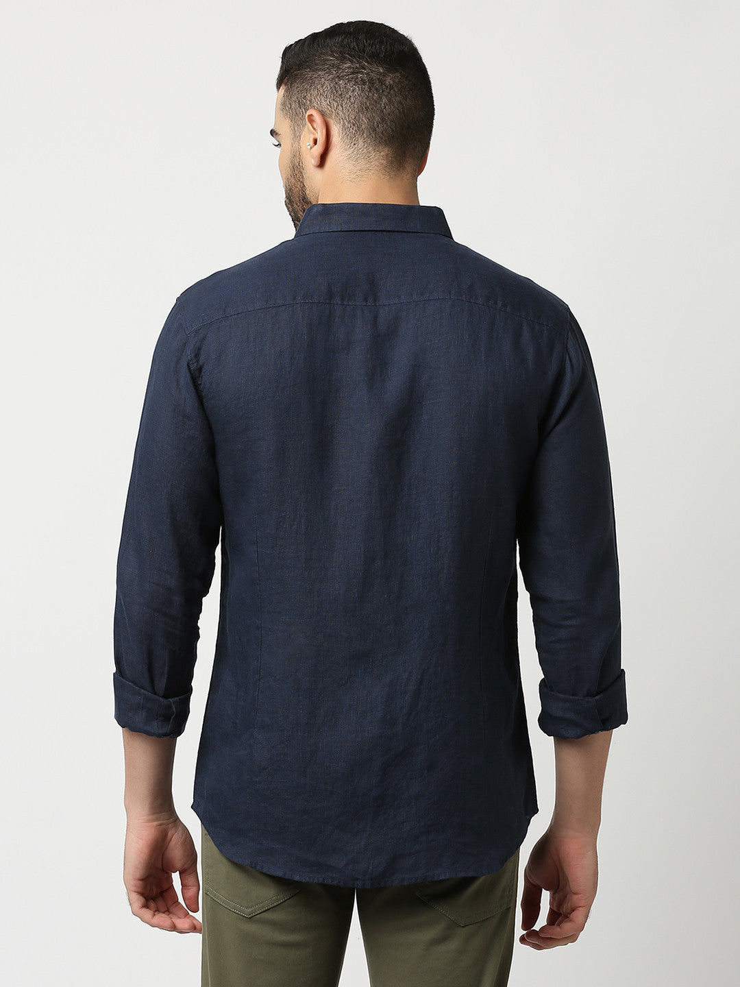 Navy Blue Pure Linen Shirt With Pocket