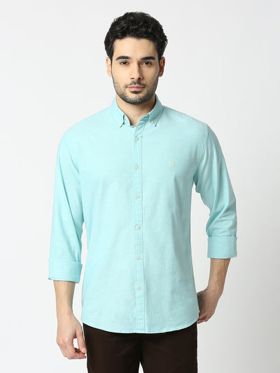 Cool Mint Oxford Plain Shirt With Button Down Collar